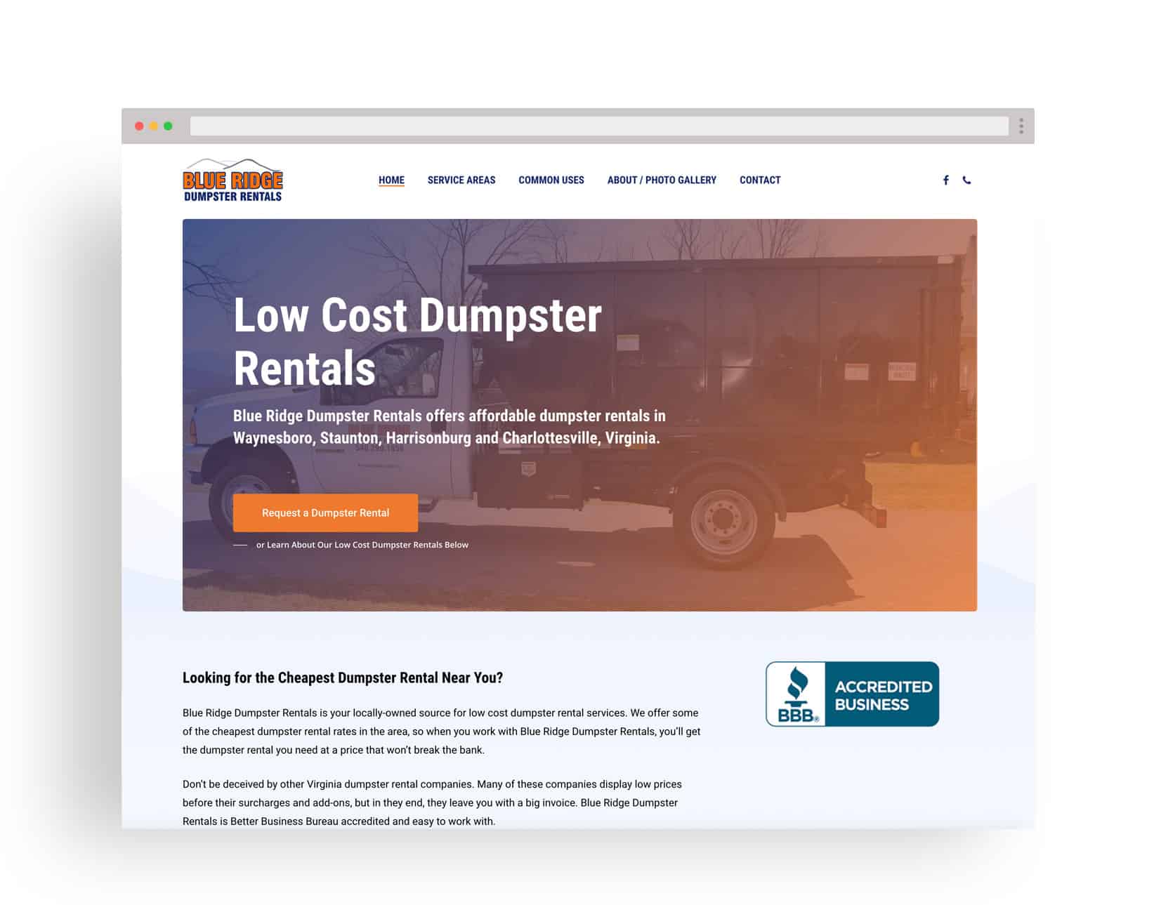 Studio JWAL Web Design Client - Blue Ridge Dumpster Rentals